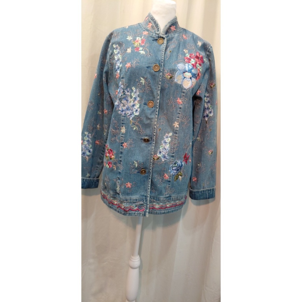 Cottagecore  Vtg 90s  Denim Co Embroidered Floral Over Sized Jacket  Small